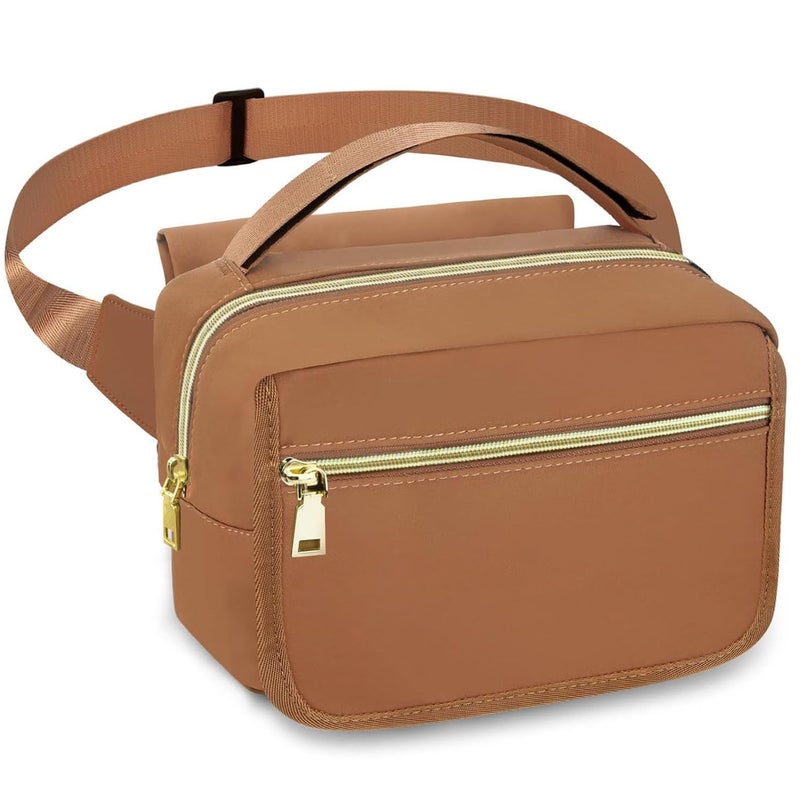 printe Small Diaper Bag with Portable Changing Pad, Crossbody Women Waist Bag with Wipes Pocket for Travel, Stroller Diaper Funny Pack, Brown - Image 1